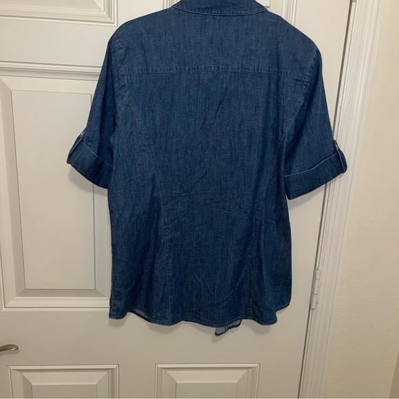 Vintage denim jeans shirt jacket Anne Klein zipper L large short sleeve nwot new - Picture 7 of 7